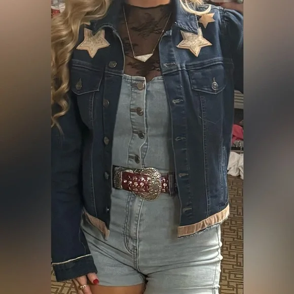 Women's Denim Jacket with Red Rodeo Accents - Picture 9 of 9